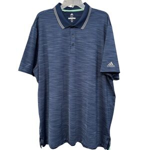 Adidas Golf Polo Shirt 2XL Blue Striped Short Sleeve Performance Stretch